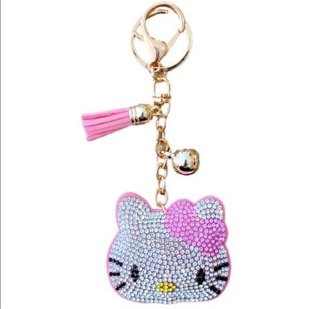 NWT rhinestone Hello Kitty keychain purse charm pink vegan suede